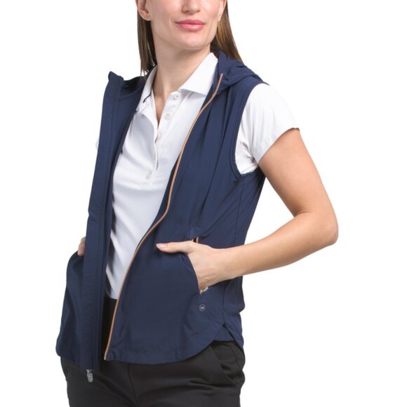 PETER MILLAR Navy Flex Adapt Full Zip Hooded Vest